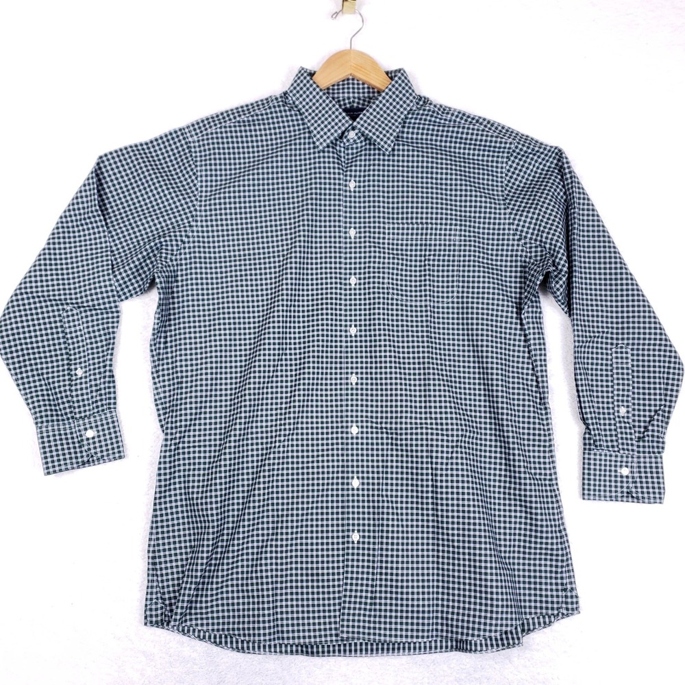 Proper Cloth Dress Shirt Mens Custom L Plaid‎ Green Button Down Non Iron